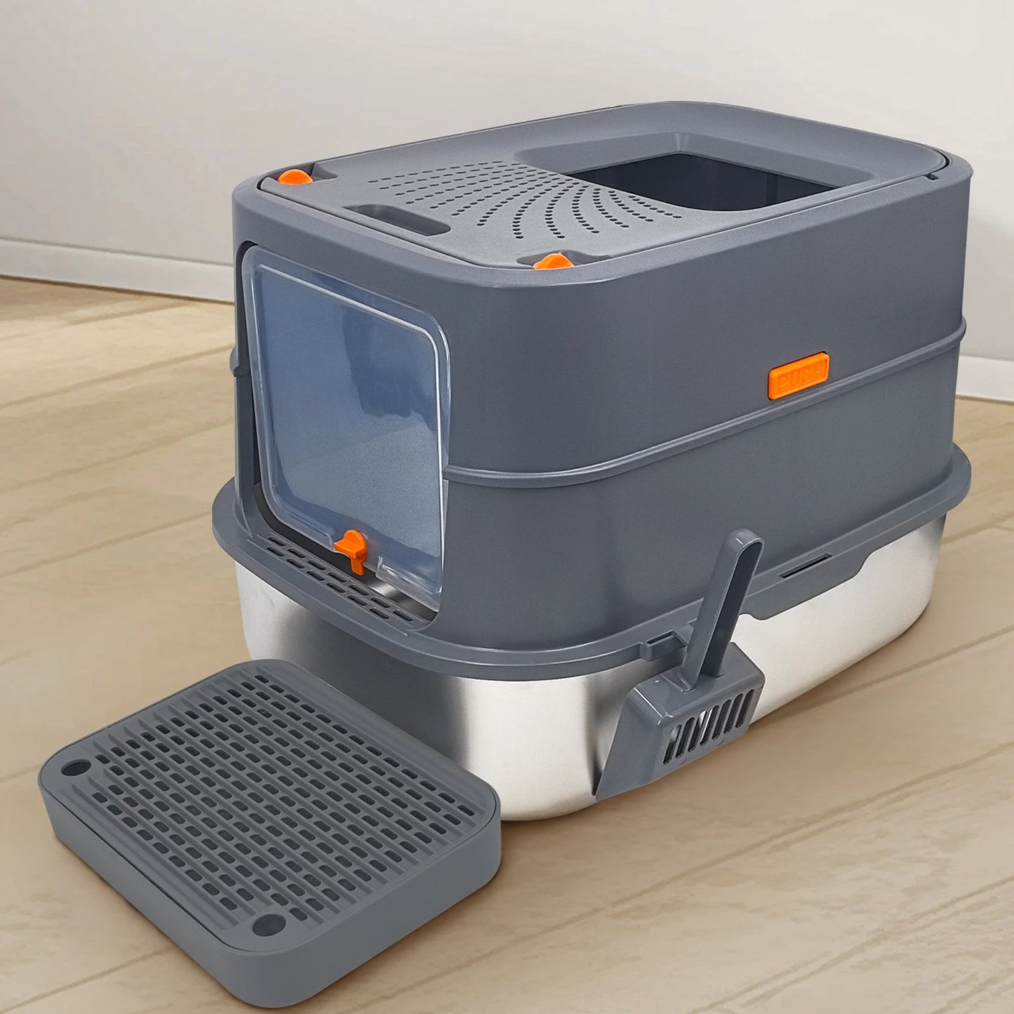 4-Style Cat Litter Box with Lid Large Kitty Litter Box Enclosed with High Sided Enclosure Scoop Non-Sticky