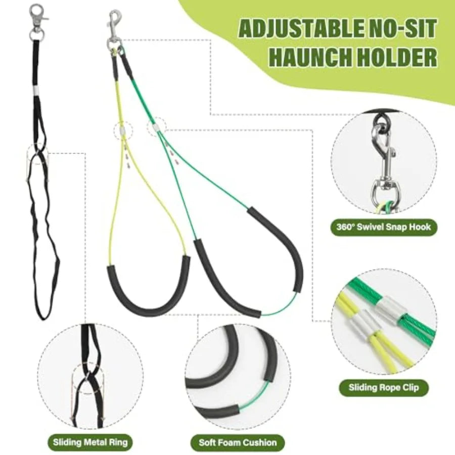 Dog Grooming Arm with Pet Grooming Hammock, 35" Pet Grooming Table Arm with Adjustable No Sit Haunch Holders, Dog Grooming Stan