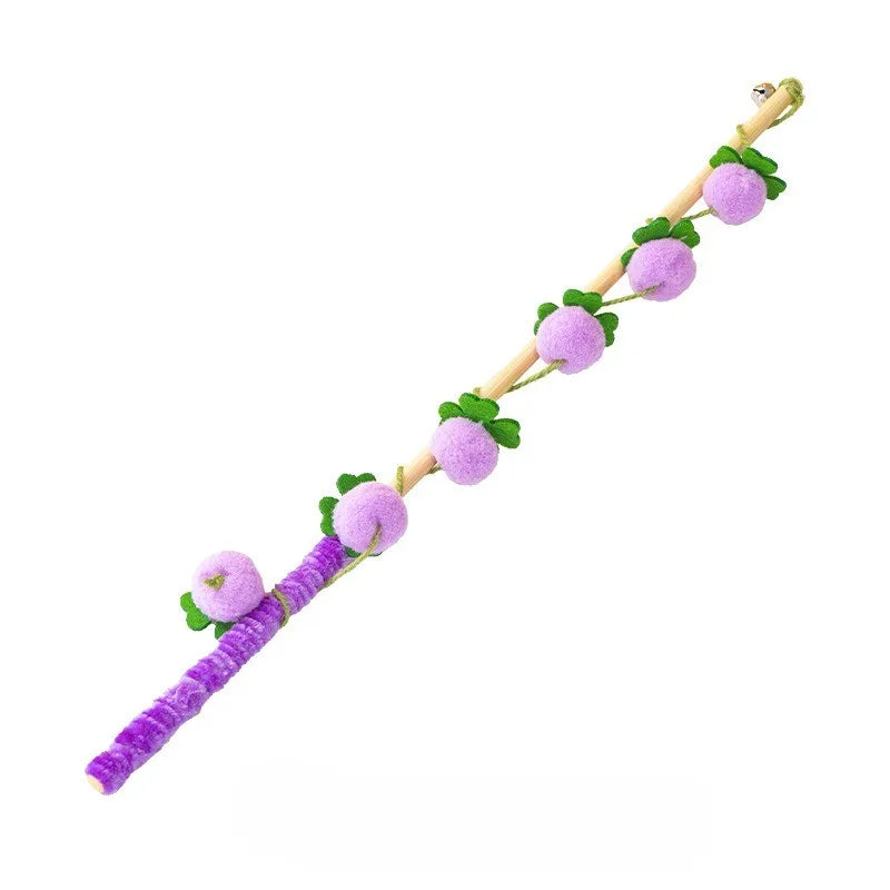 Interactive Cat Toy Funny Colorful Fruit Cats Teaser Stick Feather Toys Kitten Playing Teaser Wand Toy Cat Supplies