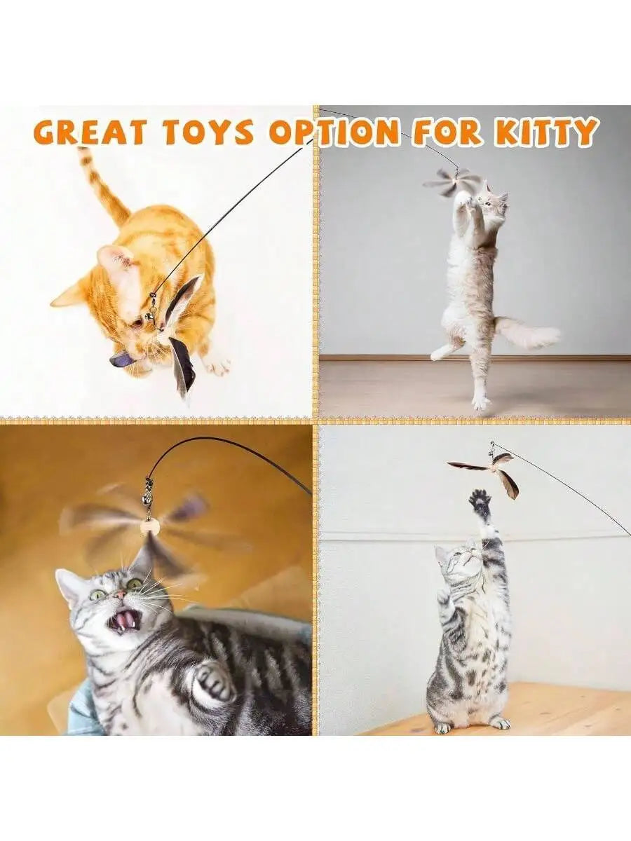 Interactive Feather Cat Toy With 3 Refills 29 Inch Flexible Wire Wooden Handle