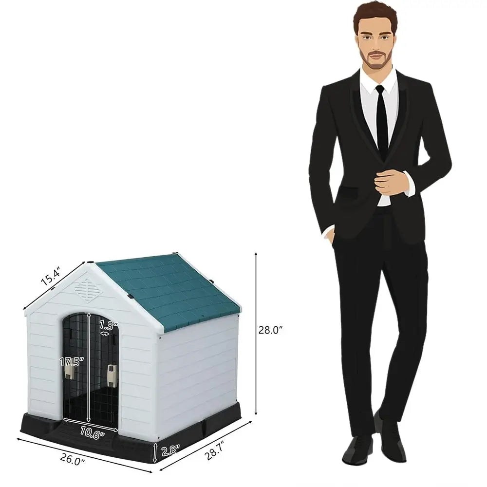 Plastic Dog House, Pet Dog Kennel Water Resistant or Small Medium Sized Dogs with Door, Indoor & Outdoor Use (28" H)