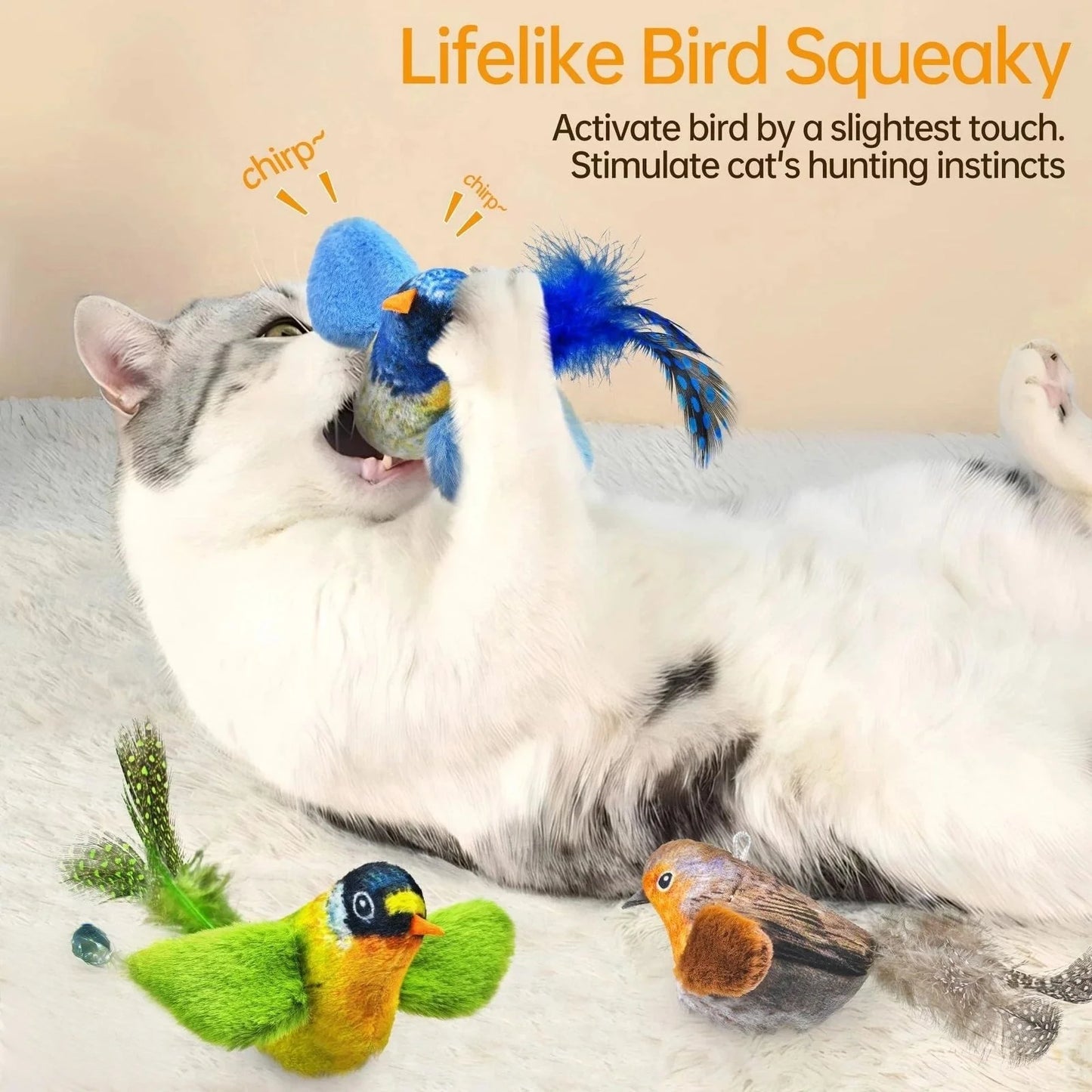 Interactive Chirping Bird Cat Toy | 1pc Hanging Bite-Resistant Feather Toy Realistic Sound Cat Teaser for Kittens Indoor Play