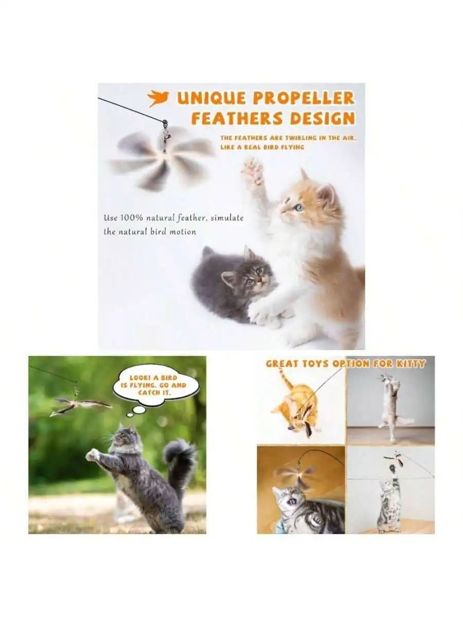 Interactive Feather Cat Toy With 3 Refills 29 Inch Flexible Wire Wooden Handle