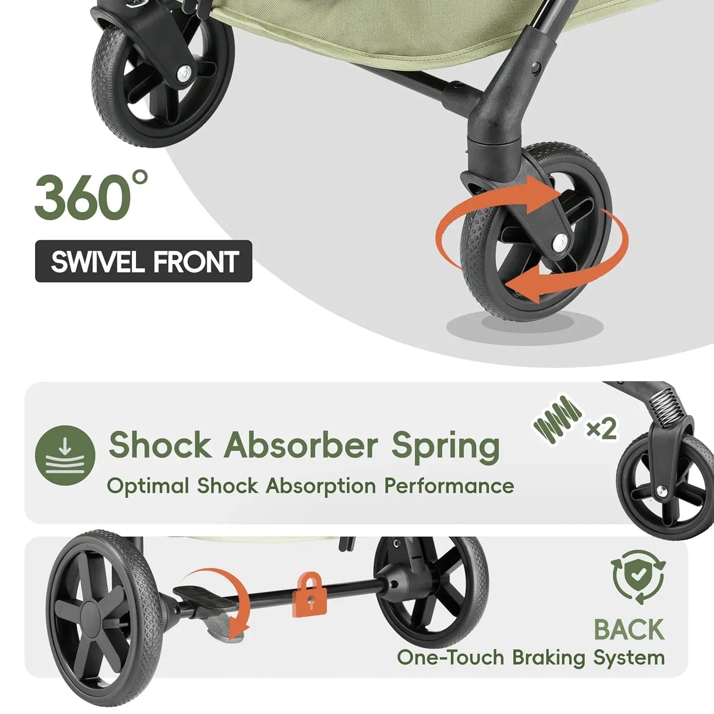 Low-Entry Pet Stroller for 2 Small or 1 Medium Dog, Anti-Jump-Out Design, 600D Oxford Fabric, Holds Up to 70 lbs, Green