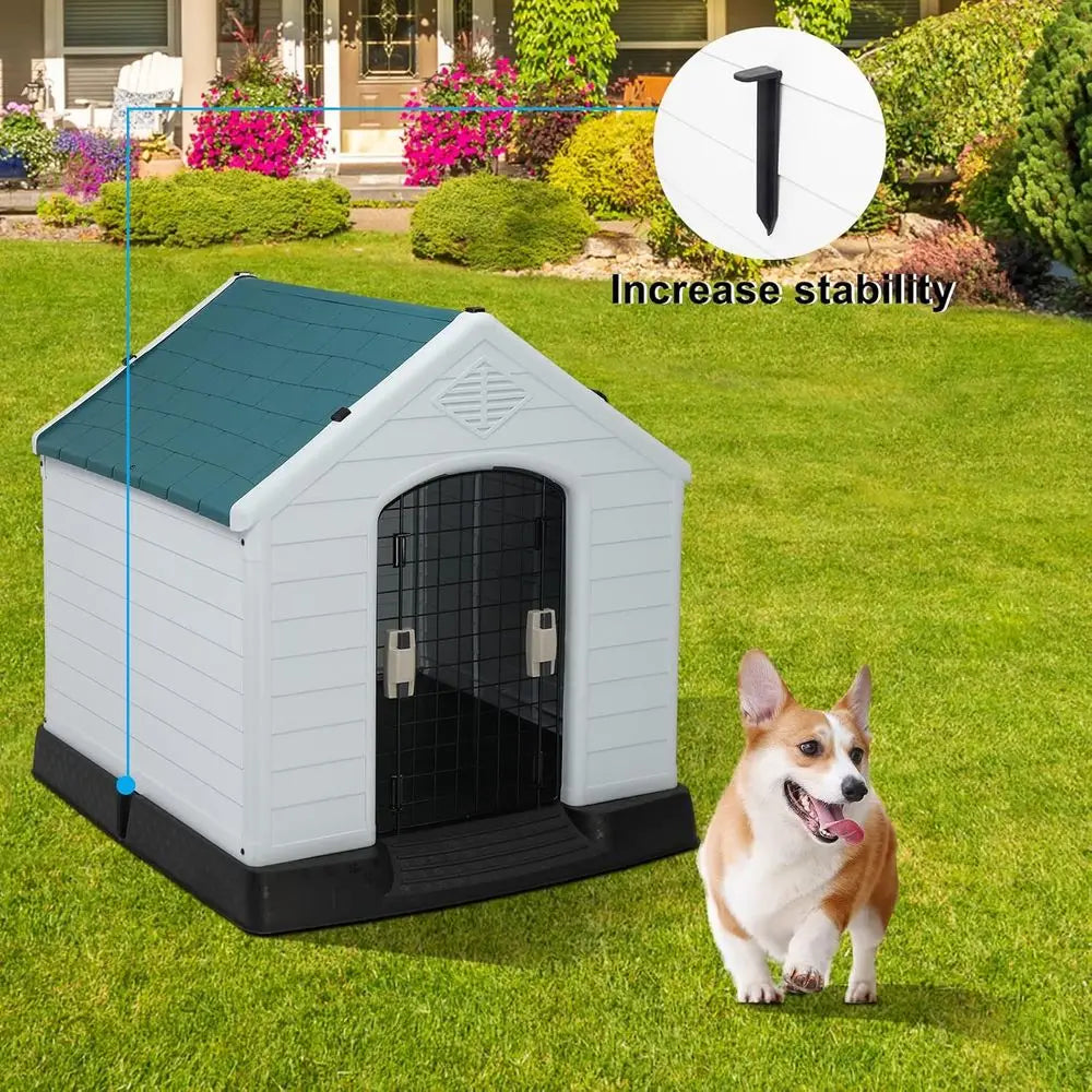Plastic Dog House, Pet Dog Kennel Water Resistant or Small Medium Sized Dogs with Door, Indoor & Outdoor Use (28" H)