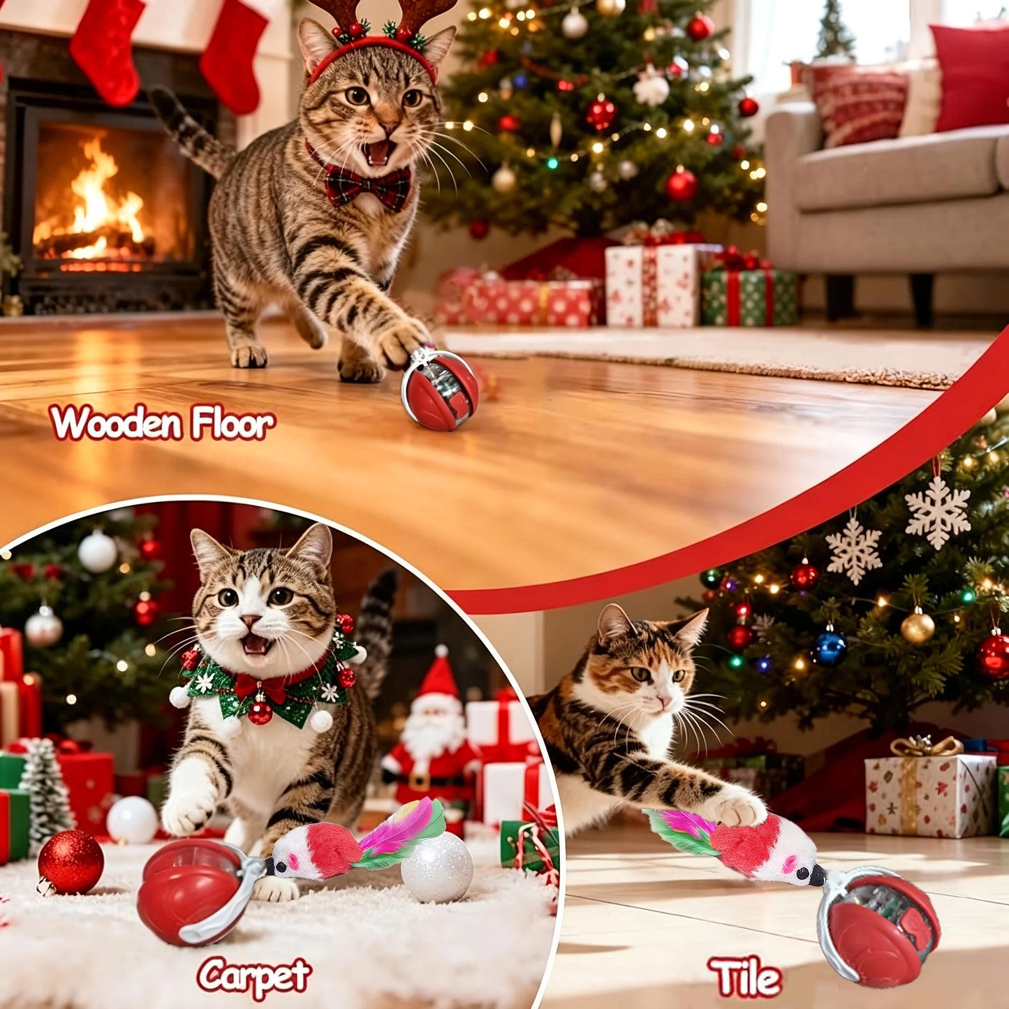 Interactive Cat Toy Ball - Automatic Interactive Cat Toys for Indoor Cats with 1 Tails, 3 Speeds Rechargeable Cat Enrichment Toys for Small/Medium/Large Cats to Keep Them Busy