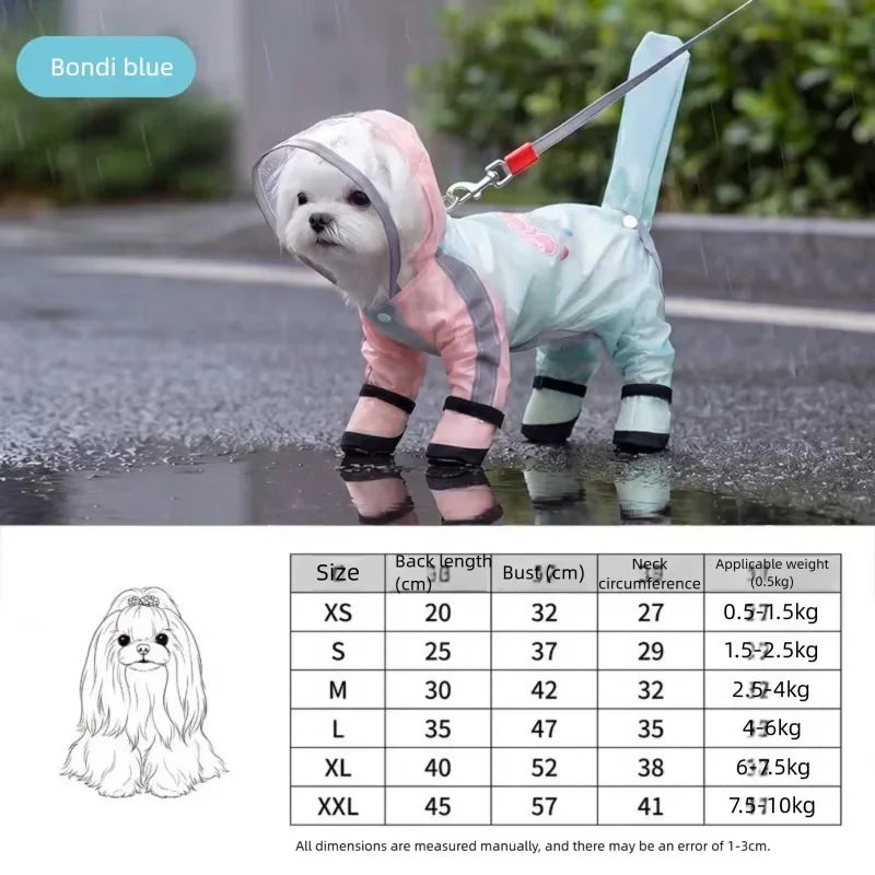 Reflective Portable Dog Rain Cloak Pet Cape Costume Cartoon Dog Hooded Raincoat Adjustable Waterproof Small Dog Clothes Walk
