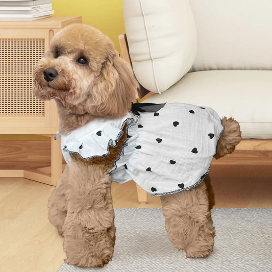 2 Pack Dogs Tutu Dresses Summer Breathable Cotton Puppy Pet Clothes Cute Heart Printed Small Dog Dress Kitty Cat Bowtie Costume