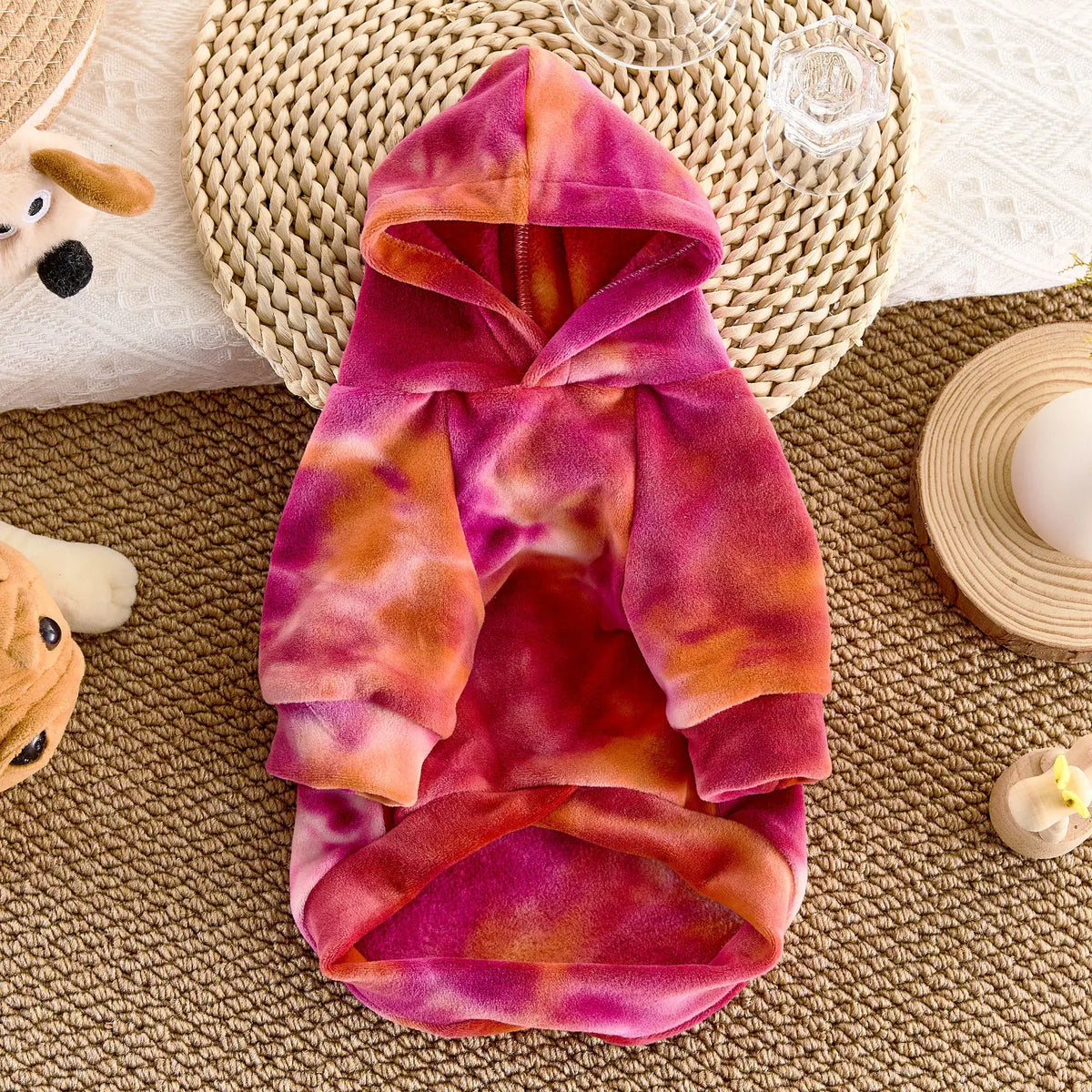 Dog Tie Dye Hoodie, Soft Fleece Long Sleeve Pet Hooded Sweatshirt, Warm Casual Puppy Clothes for Small Dogs