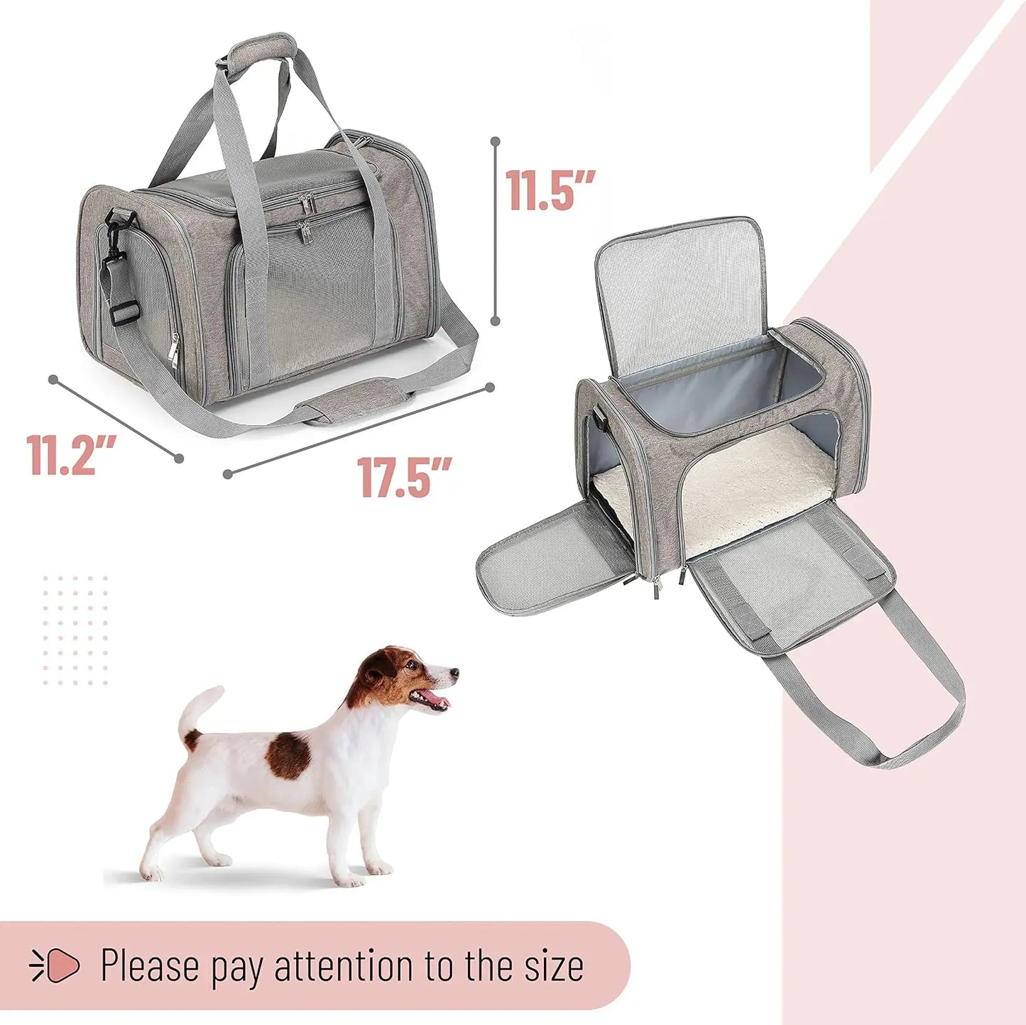 Pet Carrier for Small Cats & Dogs, 17.5x11.2x11.5in, Breathable Mesh Travel Bag with Shoulder Strap