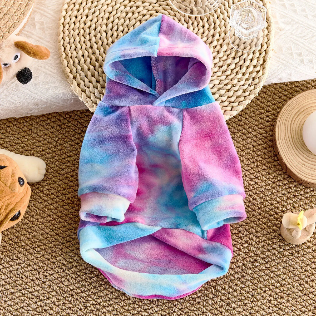 Dog Tie Dye Hoodie, Soft Fleece Long Sleeve Pet Hooded Sweatshirt, Warm Casual Puppy Clothes for Small Dogs
