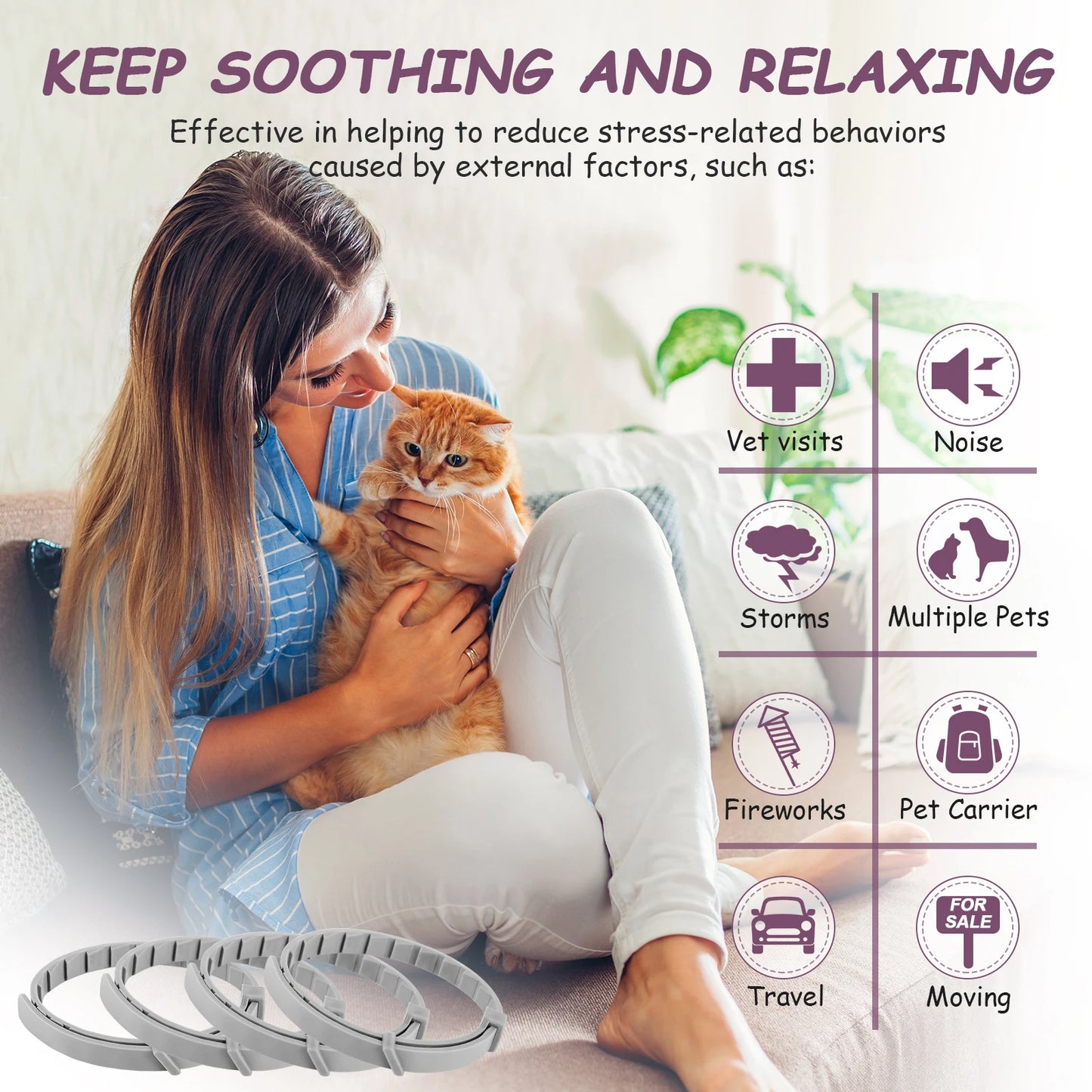 Cat Calming Collar Soothing Collar Anti-Anxiety Calming Pheromone Collar Comfort Cat Calm Collar for All Types of Cats