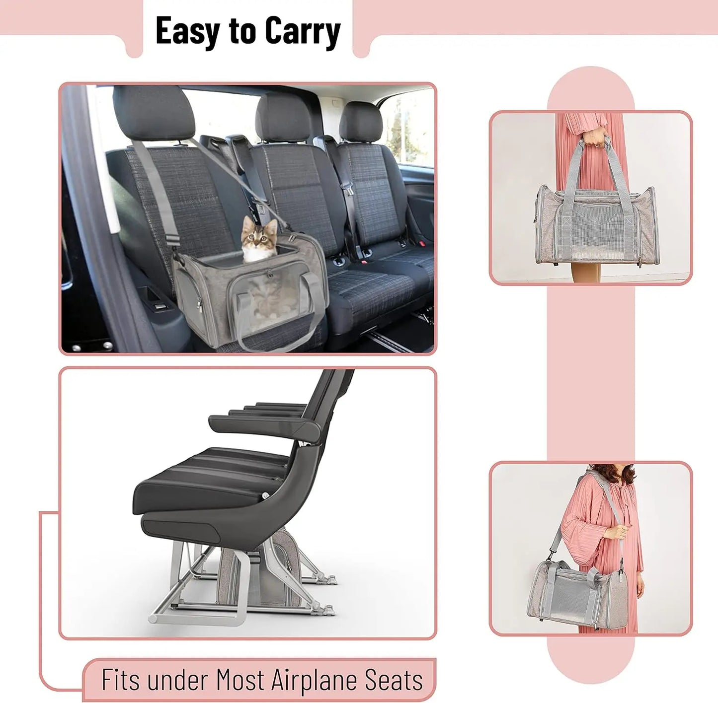 Pet Carrier for Small Cats & Dogs, 17.5x11.2x11.5in, Breathable Mesh Travel Bag with Shoulder Strap