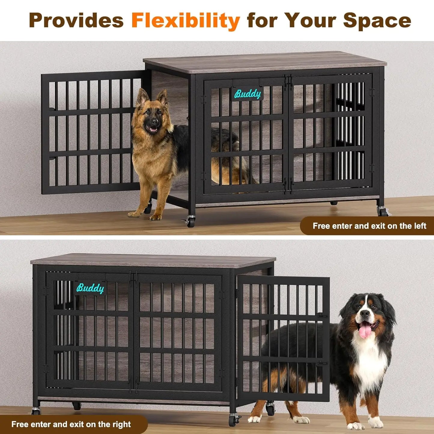 XXL Dog Crate Furniture Casters Heavy Duty Kennel Indoor Escape Chew Proof Large Dogs TV Stand 48/42/33in, Custom