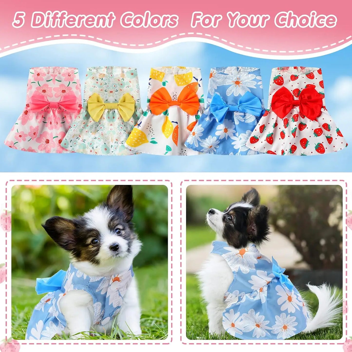 5 Pieces Floral Dog Dress Cute Pet Skirt Puppy Outfits with Bowknot for Small Medium Dogs Cats