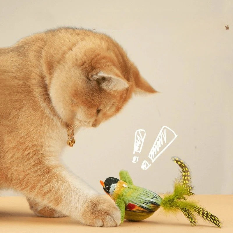 Interactive Touch-Activated Flapping Bird Cat Toy Plush Sparrow Kicking Toy with Realistic Chirping Sound, Suitable for Exercise