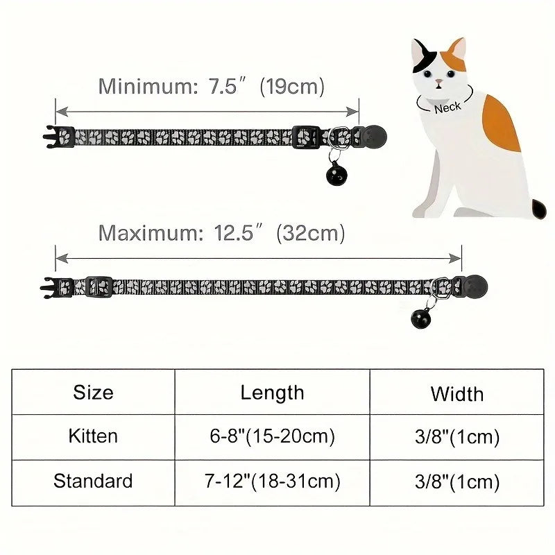 Custom Reflective Paw Cat Collar Personalized ID Adjustable Safety Buckle with Bell Free Engraving Nylon Puppy Kittens Necklace
