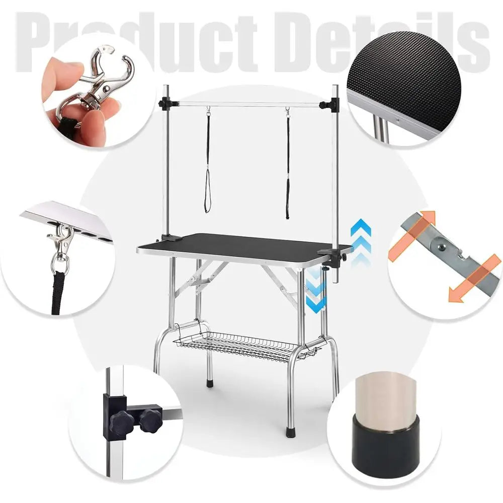 36 Inch Proional Adjustable Pet Grooming Table Heavy Duty with Arm Noose & Mesh Tray or Dog Cat Shower Table Maximum acity Up to