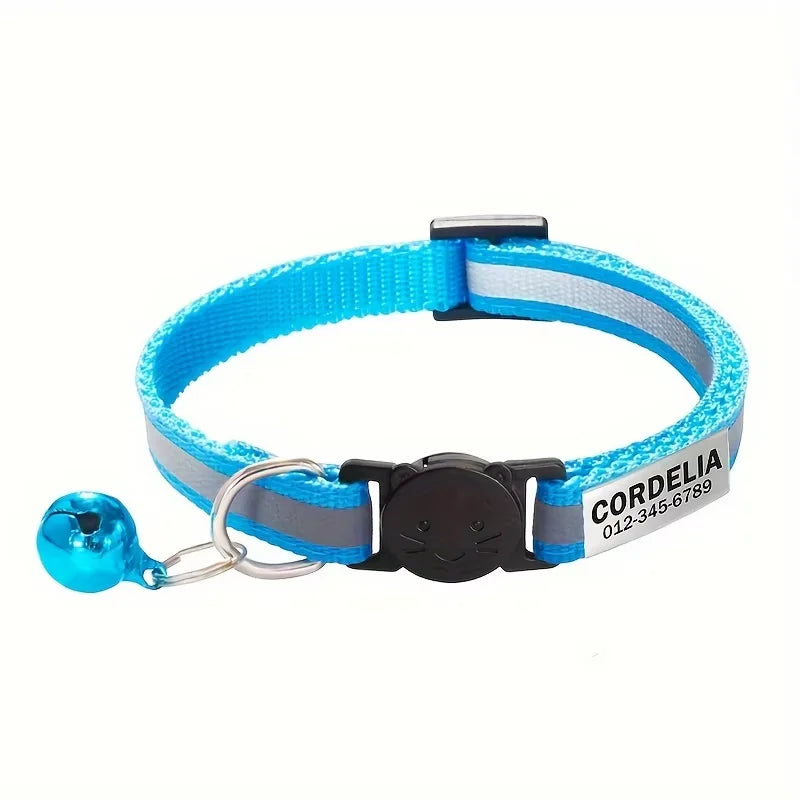 Custom Reflective Paw Cat Collar Personalized ID Adjustable Safety Buckle with Bell Free Engraving Nylon Puppy Kittens Necklace