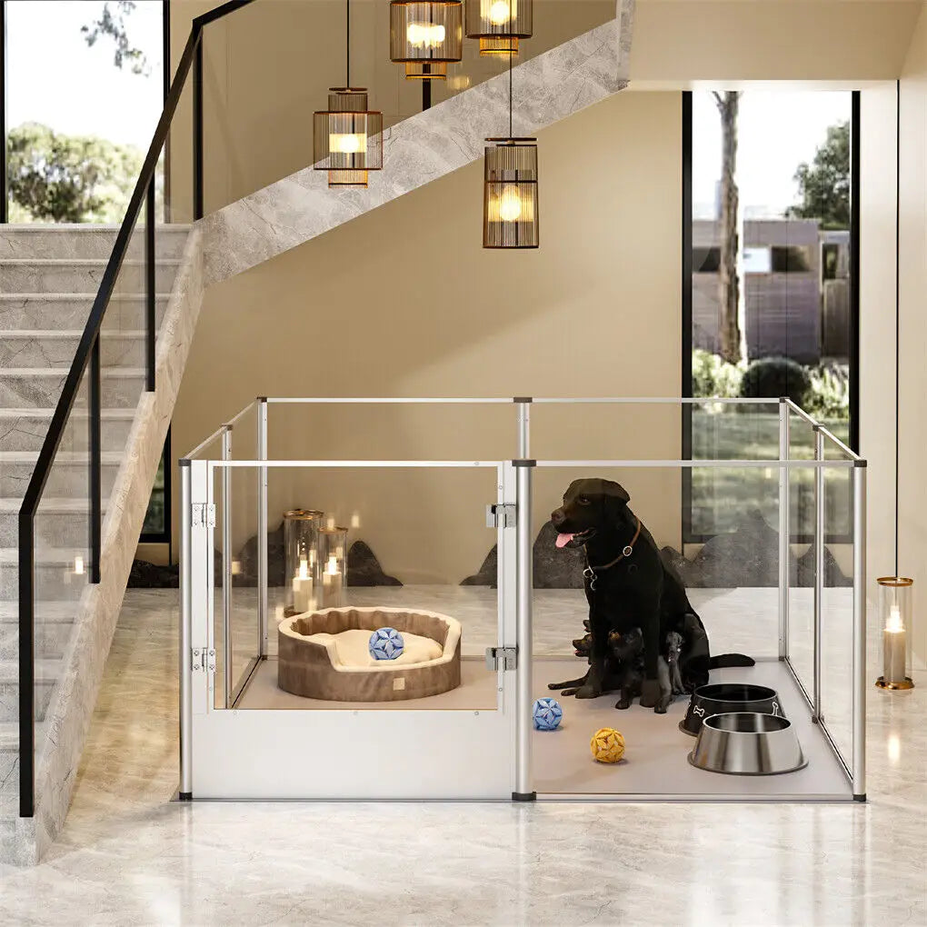 Unique Clear Acrylic Pet Playpen Dog Whelping Pen Rabbit Cage with Waterproof Floor Pad for Guinea Pigs Hedgehogs Hamsters