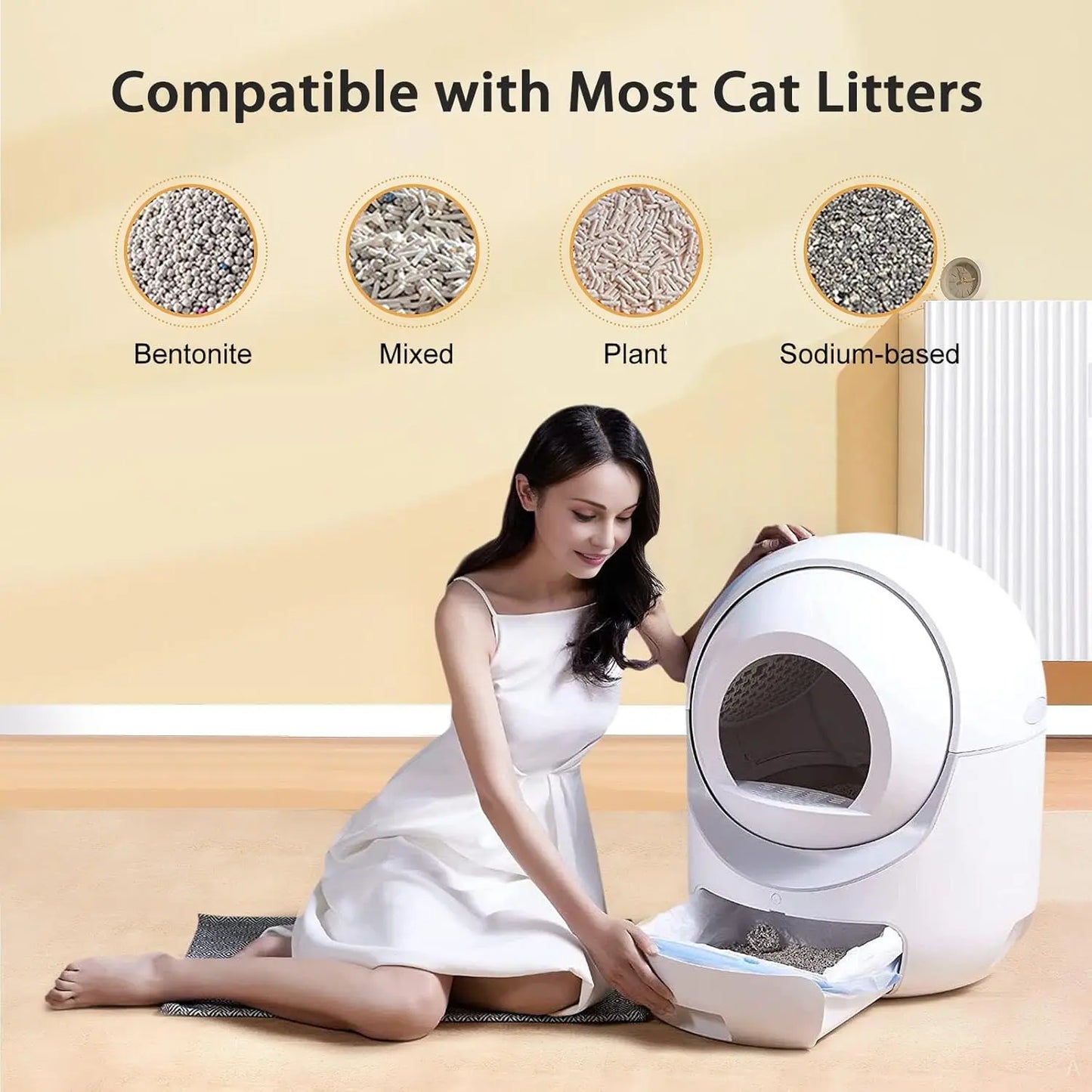 Cat Litter Box, Automatic Cat Litter Box with APP Control Odor Removal Safety Protection for Multiple Cats, with Garbage Bags