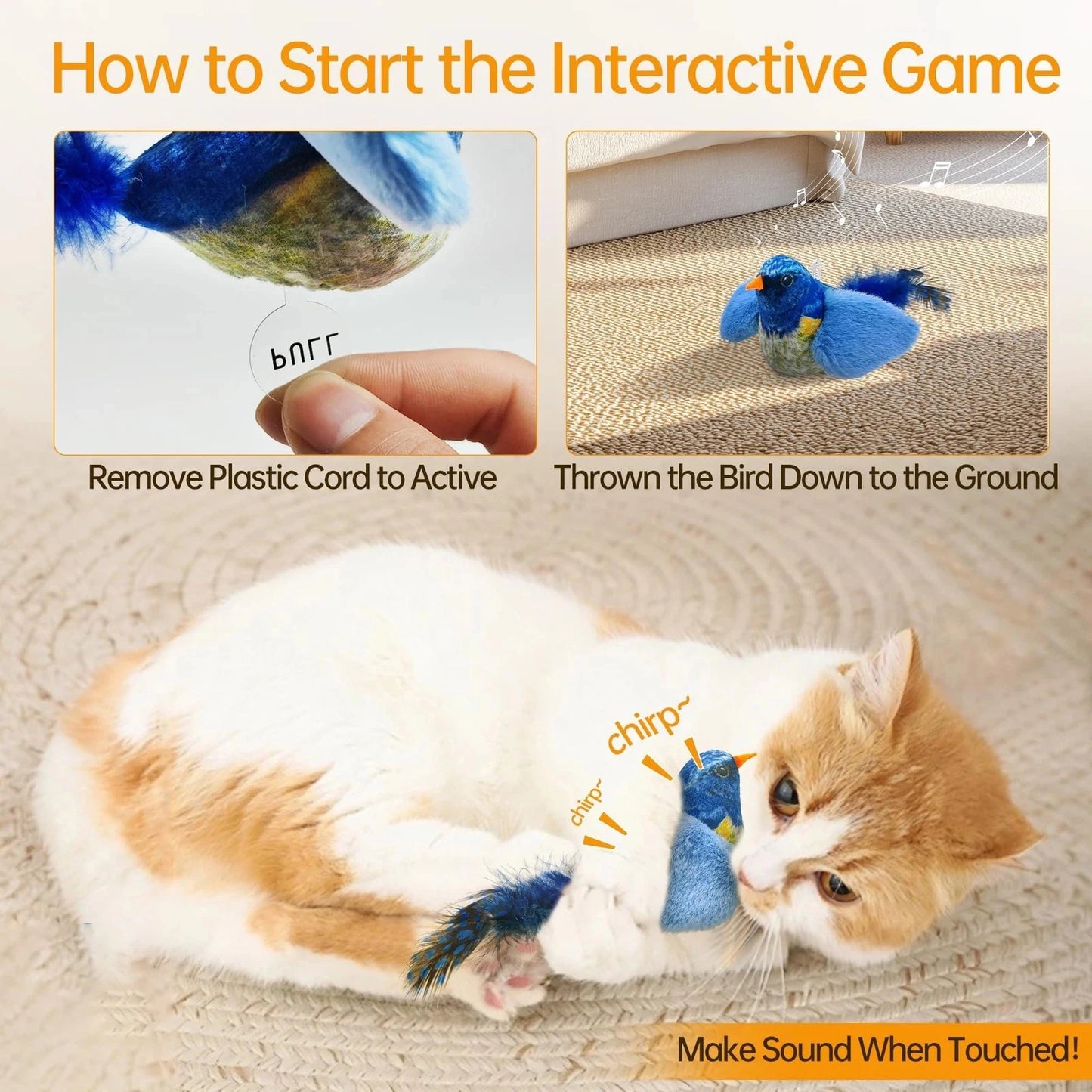 Interactive Chirping Bird Cat Toy | 1pc Hanging Bite-Resistant Feather Toy Realistic Sound Cat Teaser for Kittens Indoor Play