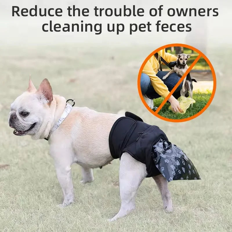 Portable Dog Poop Collection Pants Washable Pet Diaper with Disposable Printed Bags for Outdoor Travel Reusable & Easy Clean Bag