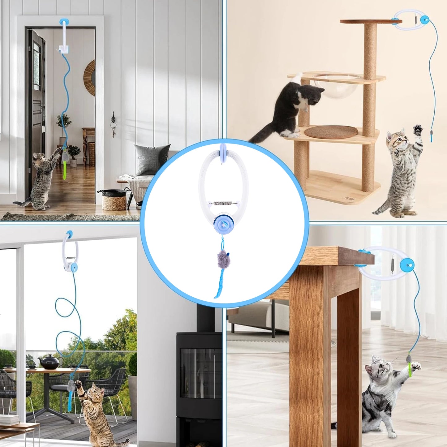 Teaser Electronic Self Play Feather Cat String Toy with 3 Catnip Mice Interactive Cat Teaser Retractable Toys for Indoor Cats