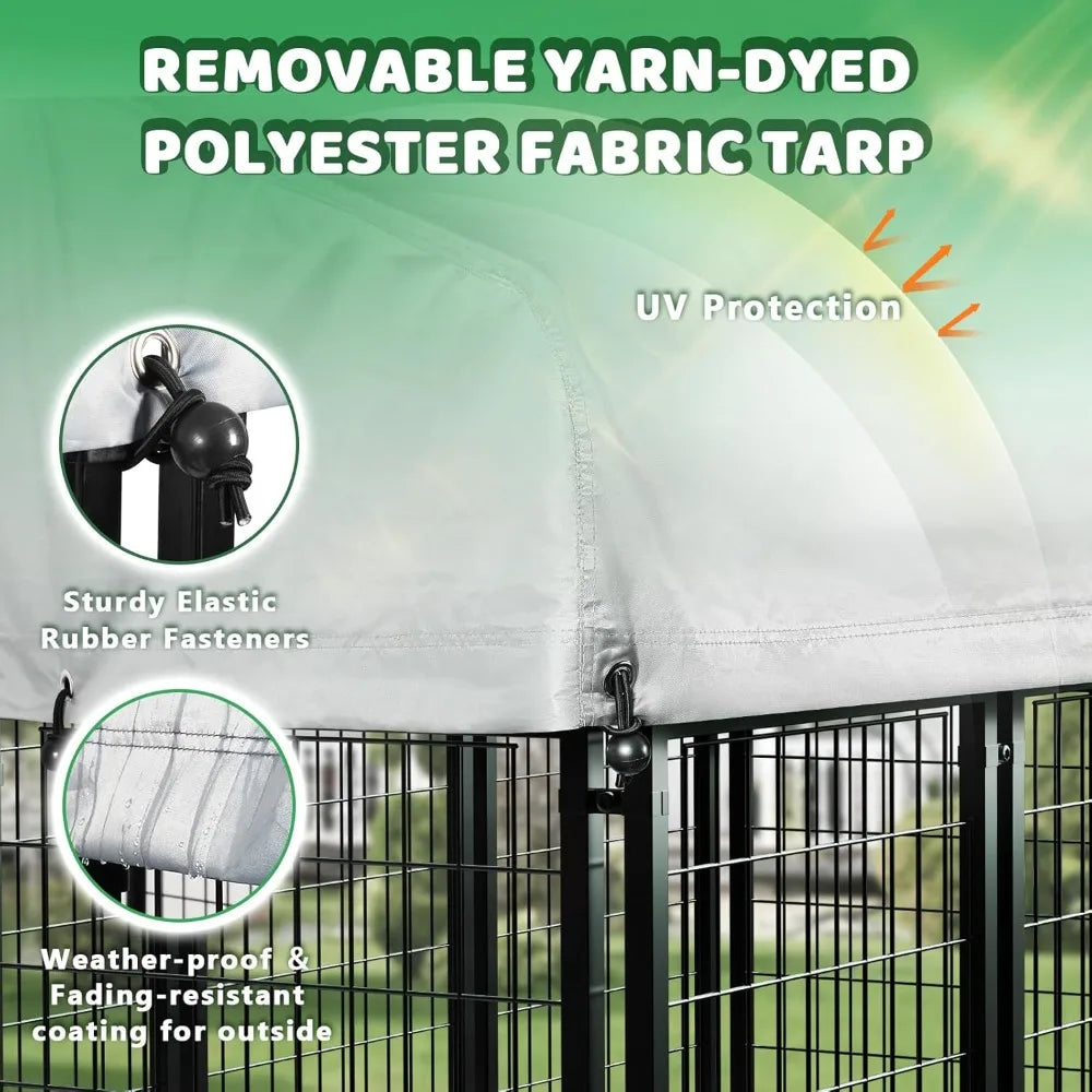 Heavy Duty Large Outdoor Dog Kennel , Escape-Proof Dog Run with Double-Latch Gate, Heat Dissipation Sunshade Cover ，Customized