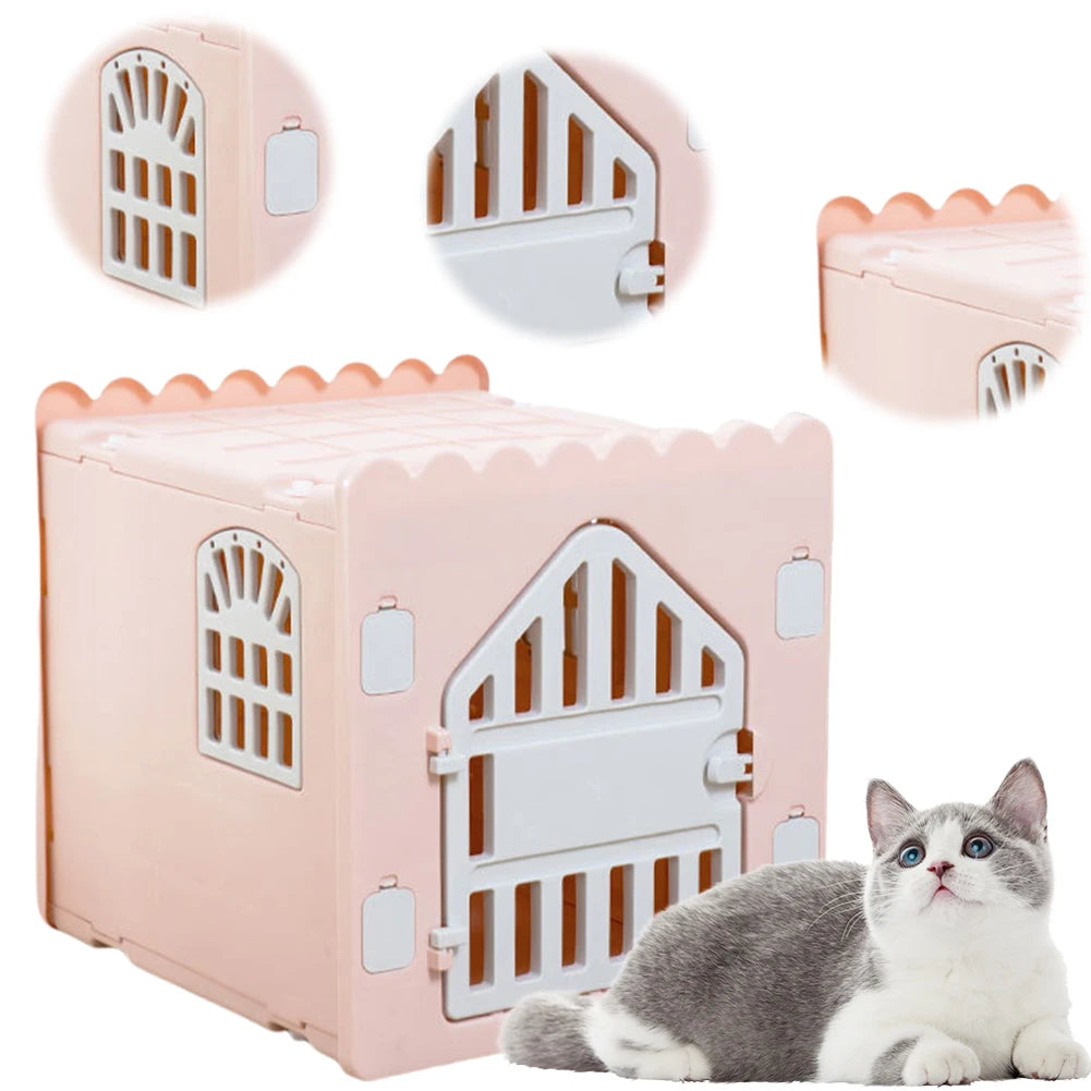 Plastic Feral Cat Shelter Stackable Pet Shelter for Cats with Escape Door Indoor Cat House for Outdoor Indoor