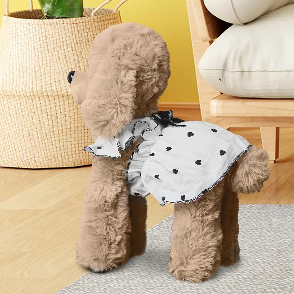 2 Pack Dogs Tutu Dresses Summer Breathable Cotton Puppy Pet Clothes Cute Heart Printed Small Dog Dress Kitty Cat Bowtie Costume