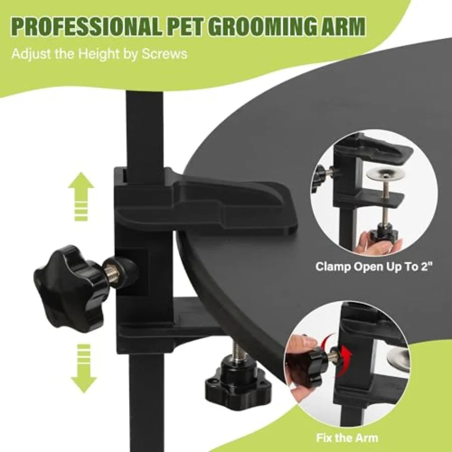 Dog Grooming Arm with Pet Grooming Hammock, 35" Pet Grooming Table Arm with Adjustable No Sit Haunch Holders, Dog Grooming Stan
