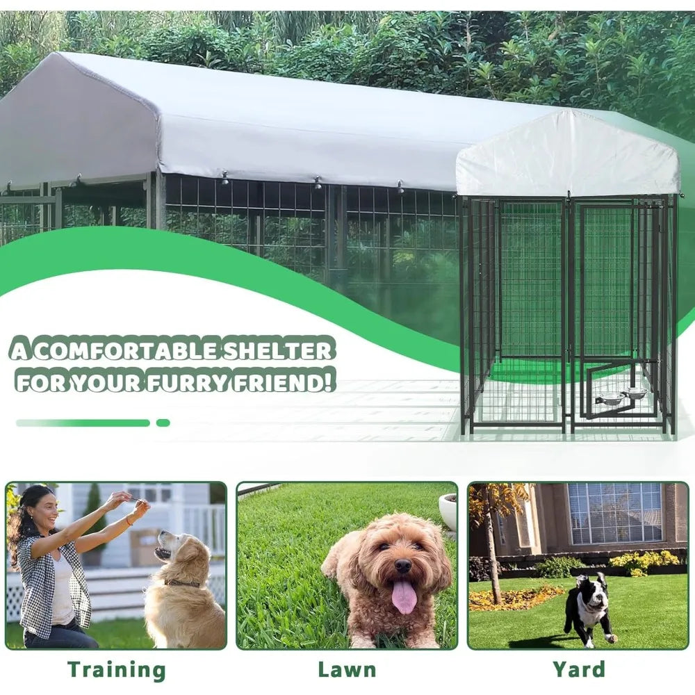Heavy Duty Large Outdoor Dog Kennel , Escape-Proof Dog Run with Double-Latch Gate, Heat Dissipation Sunshade Cover ，Customized