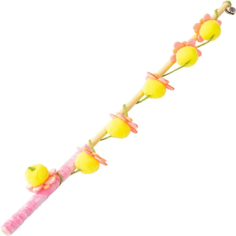 Interactive Cat Toy Funny Colorful Fruit Cats Teaser Stick Feather Toys Kitten Playing Teaser Wand Toy Cat Supplies