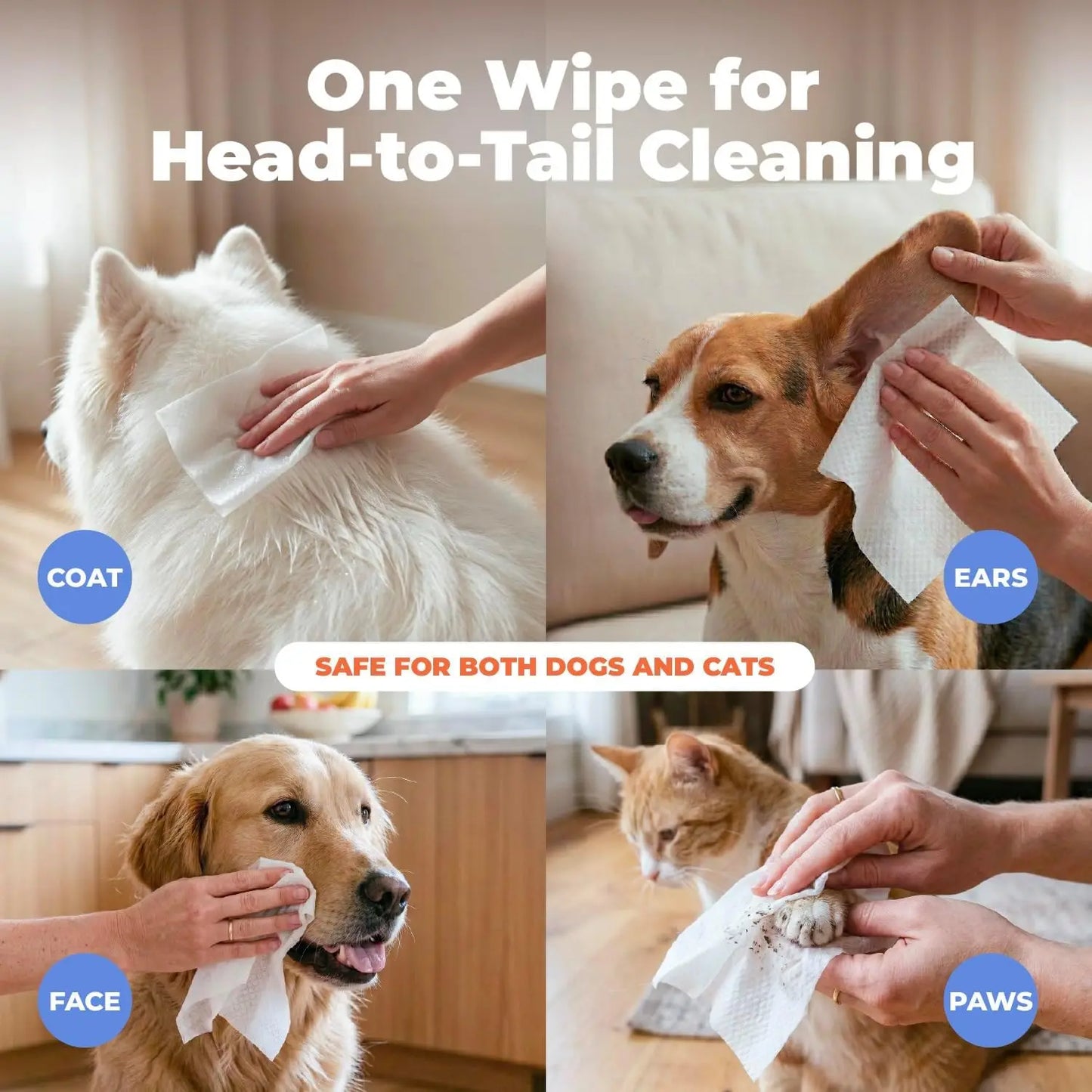 Large 8x9 Dog Wipes - Cleaning & Deodorizing for Paws & Coat - Gentle with Coconut Vitamin E - 100 Count