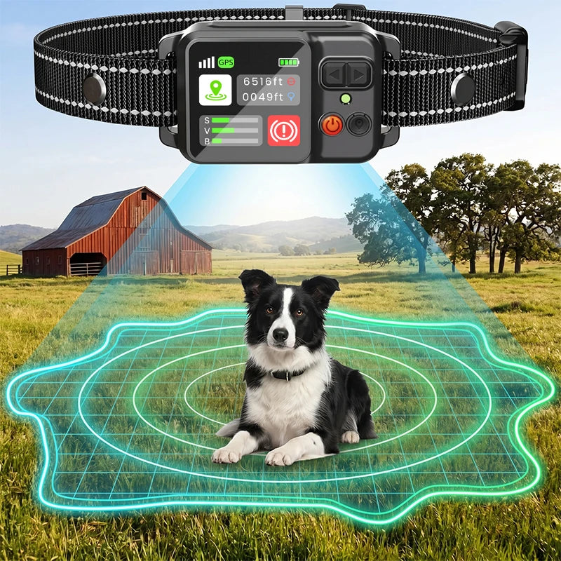 Dog Electronic Fence | Outdoor GPS Fencing System | Waterproof Wireless Fence | Dog Training Collar | Adjustable Warning Intensity | Fence Radius: 33–999 Yards | Rechargeable Smart Pet Containment System