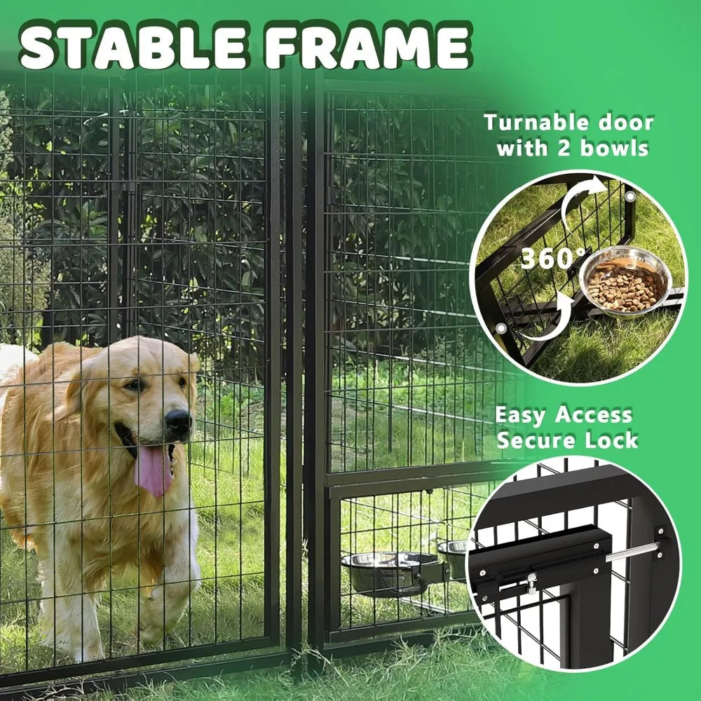 Heavy Duty Large Outdoor Dog Kennel , Escape-Proof Dog Run with Double-Latch Gate, Heat Dissipation Sunshade Cover ，Customized