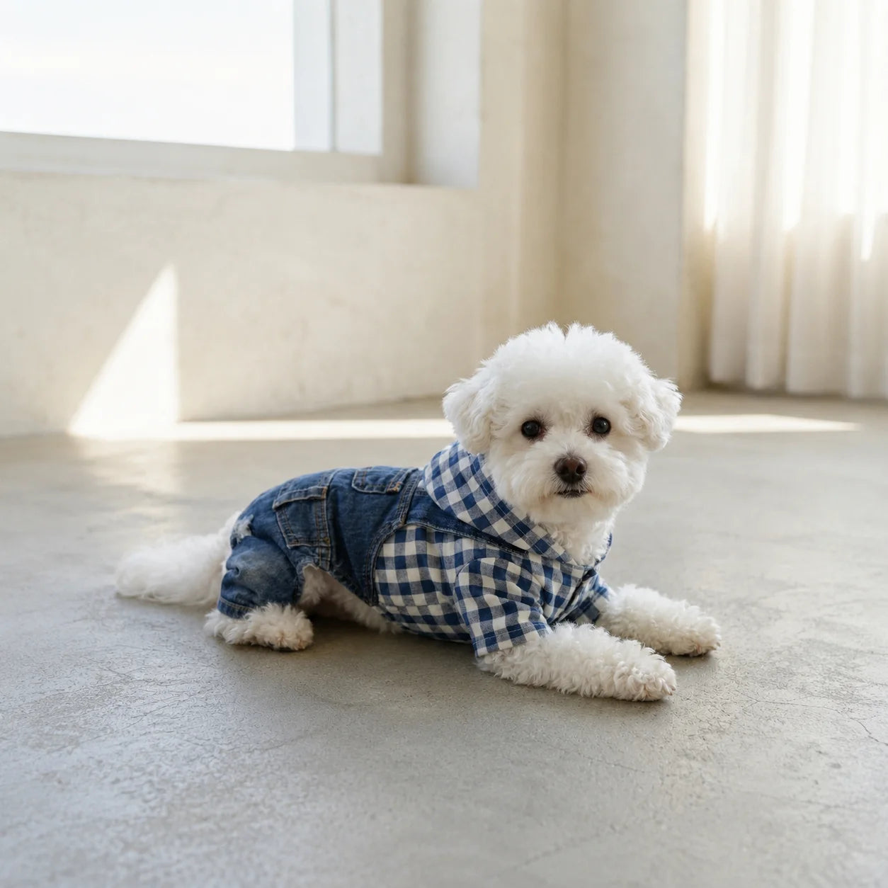 1pc Dog Outfits for Small Dogs，Striped 4-Leg Denim Effect Jumpsuit, Cute Suspender Pants for Spring Summer Wear