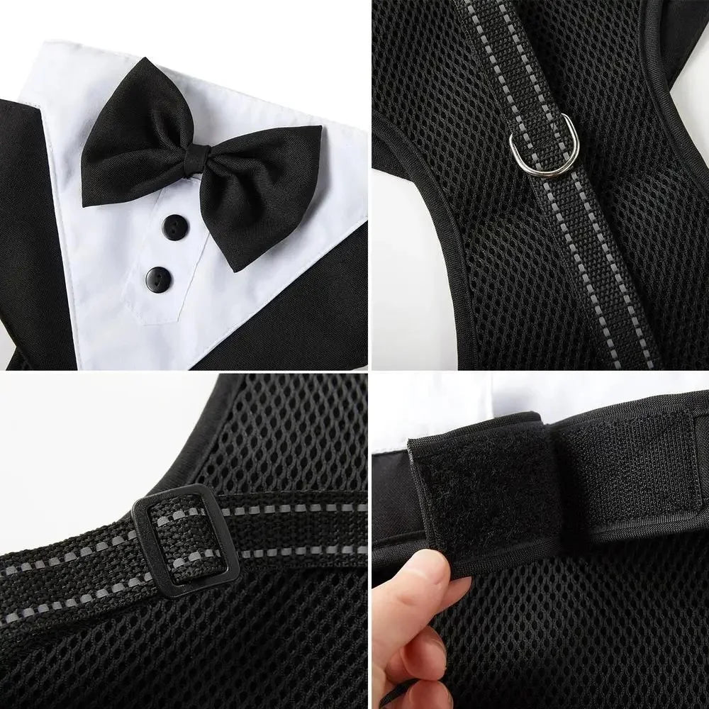 Dog Tuxedo Costume Formal Shirt Dog Wedding Black Jacket Suit Pet Puppy Prince Ceremony Bow Tie Suit Small Dogs Cat Vest Clothes