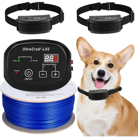 Dual Dog Underground Fencing System, Waterproof Electric Training Collar for Large Dogs, Wireless Dog Fence Kit