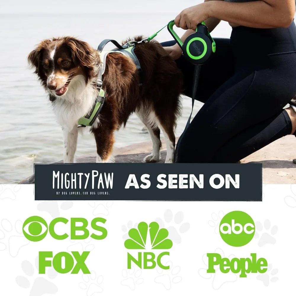 Retractable Dog Leash 16ft Heavy Duty Reflective Nylon for Small & Medium Dogs, Tangle-Free with Quick-Lock Brake & Anti-Slip Handle (Green/Lite)
