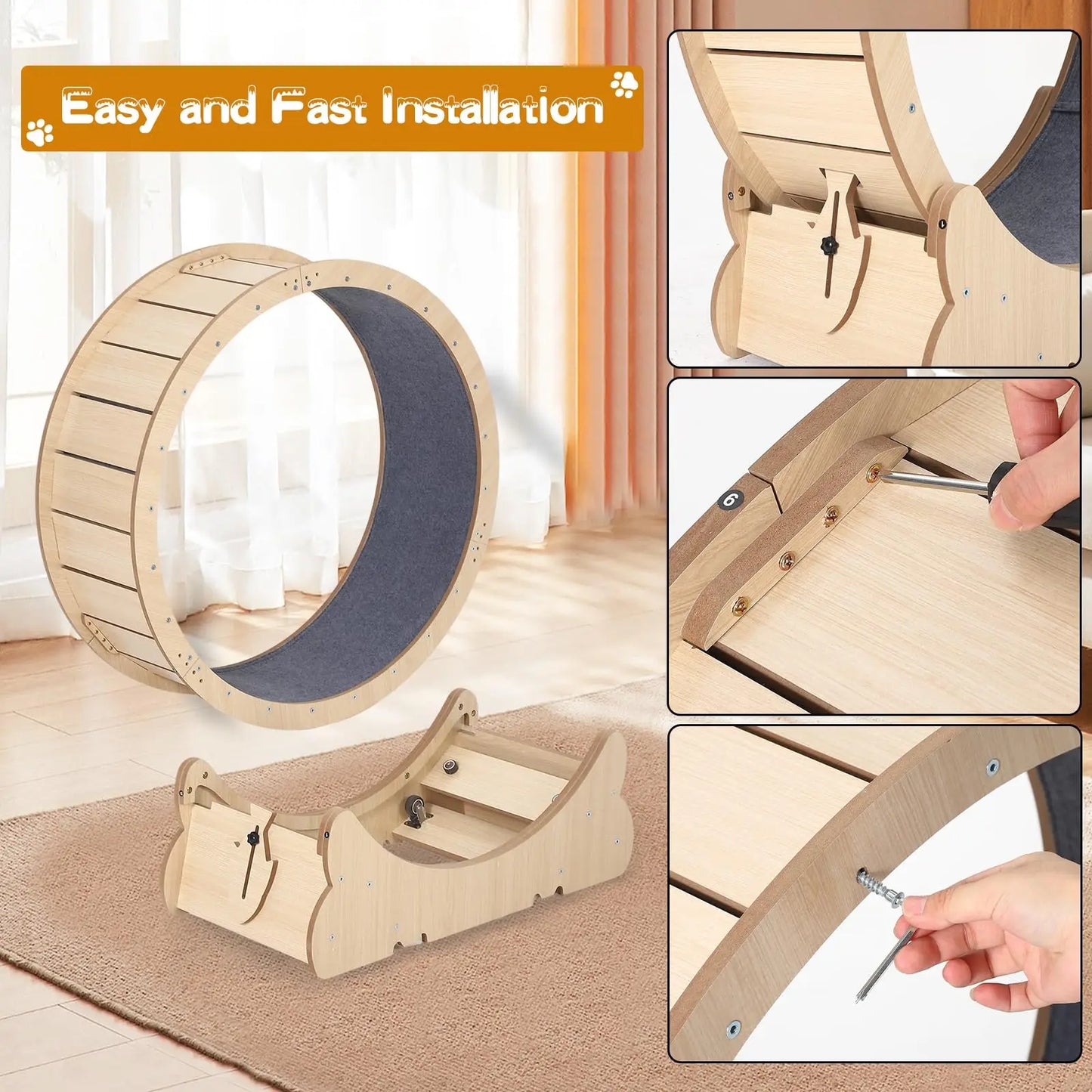 39.4inch Cat Exercise Wheel, Cat Running Wheel for Indoor Cats, Cats Treadmill Wheels with Quiet Carpeted Runway & Locking Mechanis