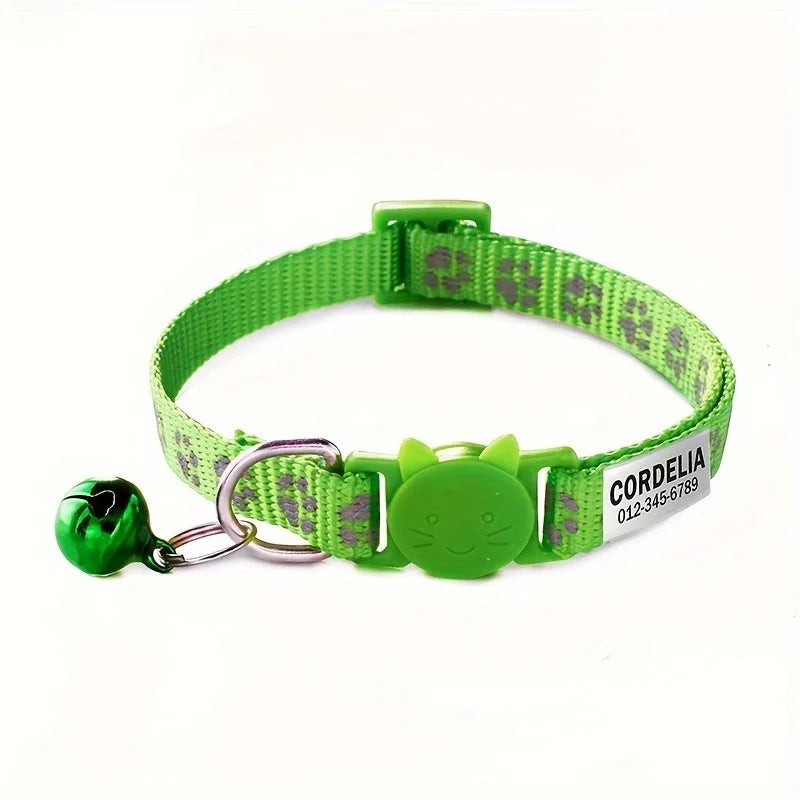 Custom Reflective Paw Cat Collar Personalized ID Adjustable Safety Buckle with Bell Free Engraving Nylon Puppy Kittens Necklace
