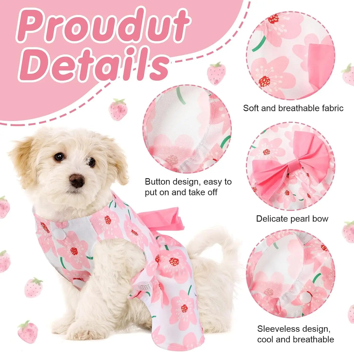 5 Pieces Floral Dog Dress Cute Pet Skirt Puppy Outfits with Bowknot for Small Medium Dogs Cats