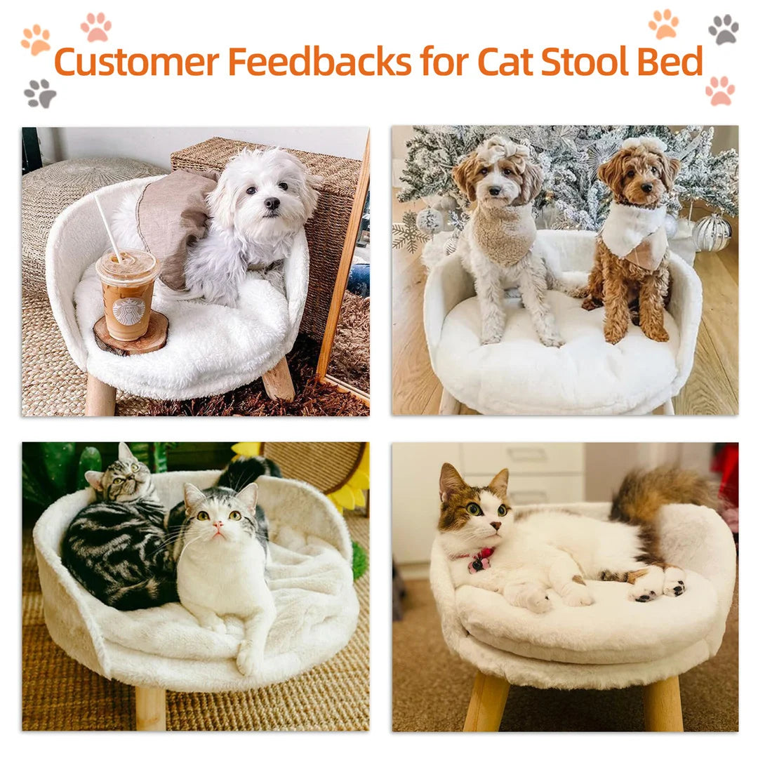 Luxury Soft Warm Plush Cat Bed Nesting Chair with Wood Legs Washable Waterproof Cushion Pad Pet Bed for Small Animals