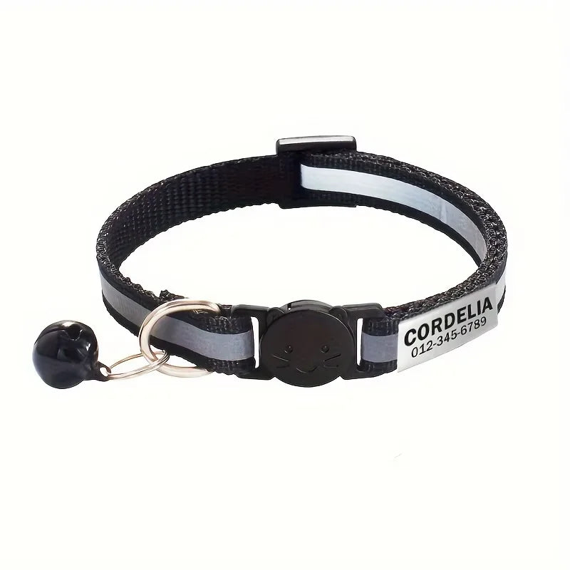 Custom Reflective Paw Cat Collar Personalized ID Adjustable Safety Buckle with Bell Free Engraving Nylon Puppy Kittens Necklace