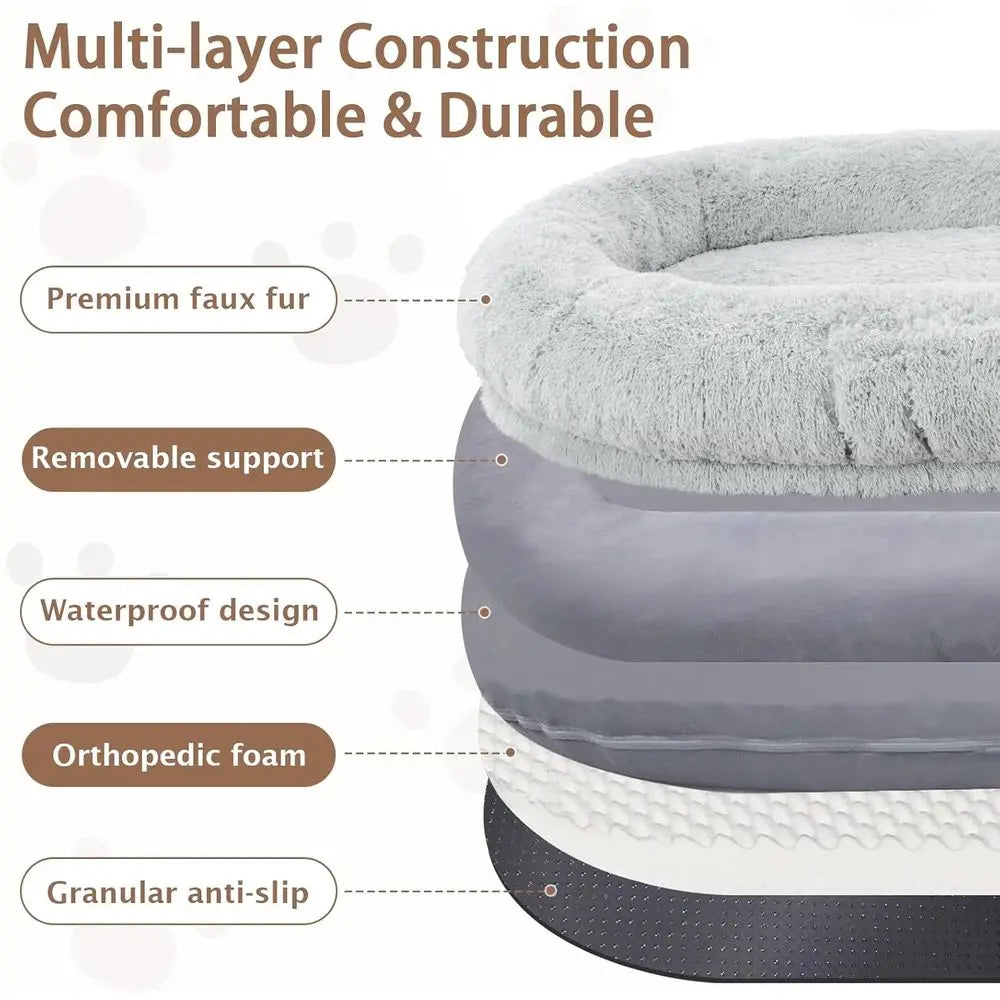 Oversized 71x45x12 Grey Memory Foam Dog Bed with Pillow, Blanket & Strap for Adults and Large Pets,Customized