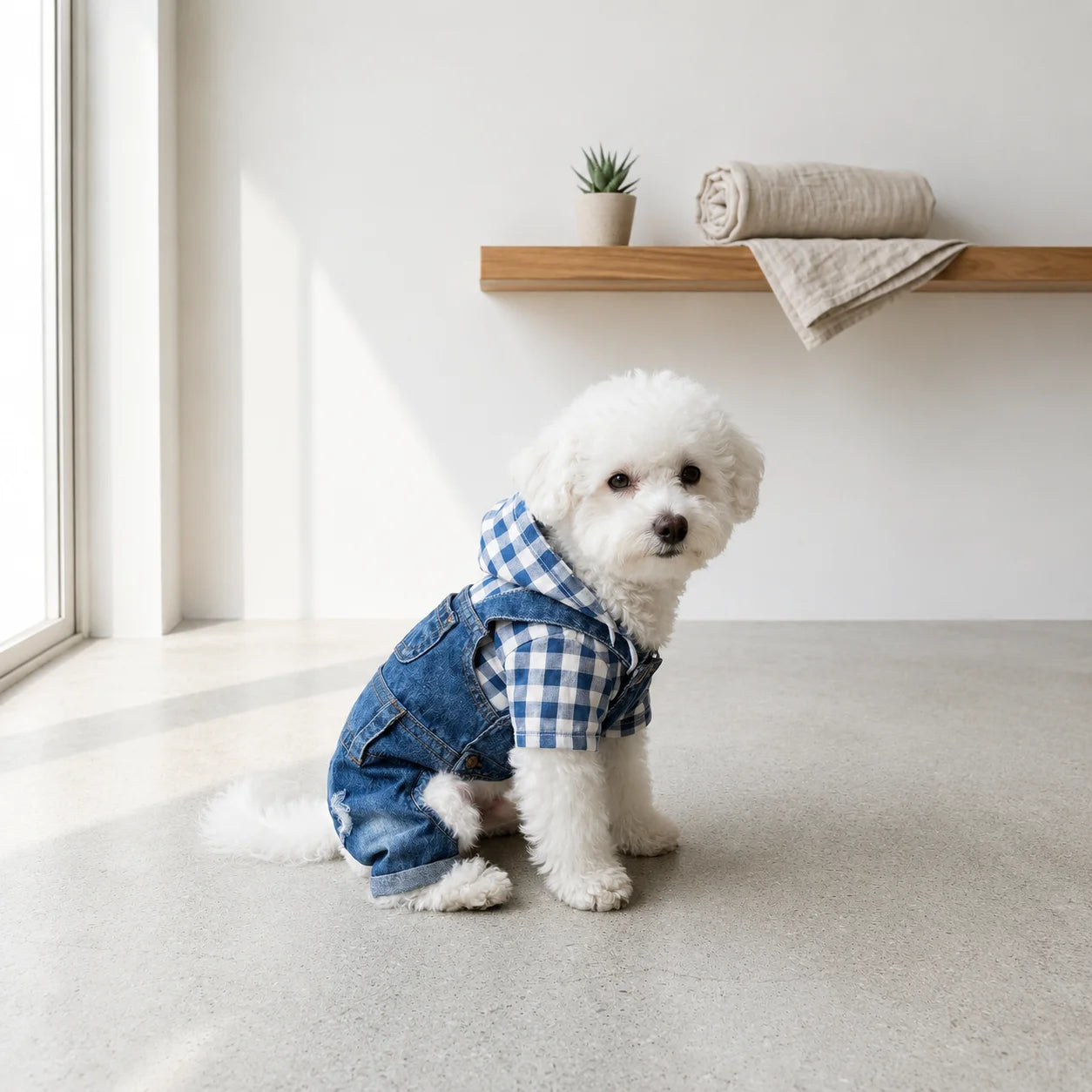 1pc Dog Outfits for Small Dogs，Striped 4-Leg Denim Effect Jumpsuit, Cute Suspender Pants for Spring Summer Wear