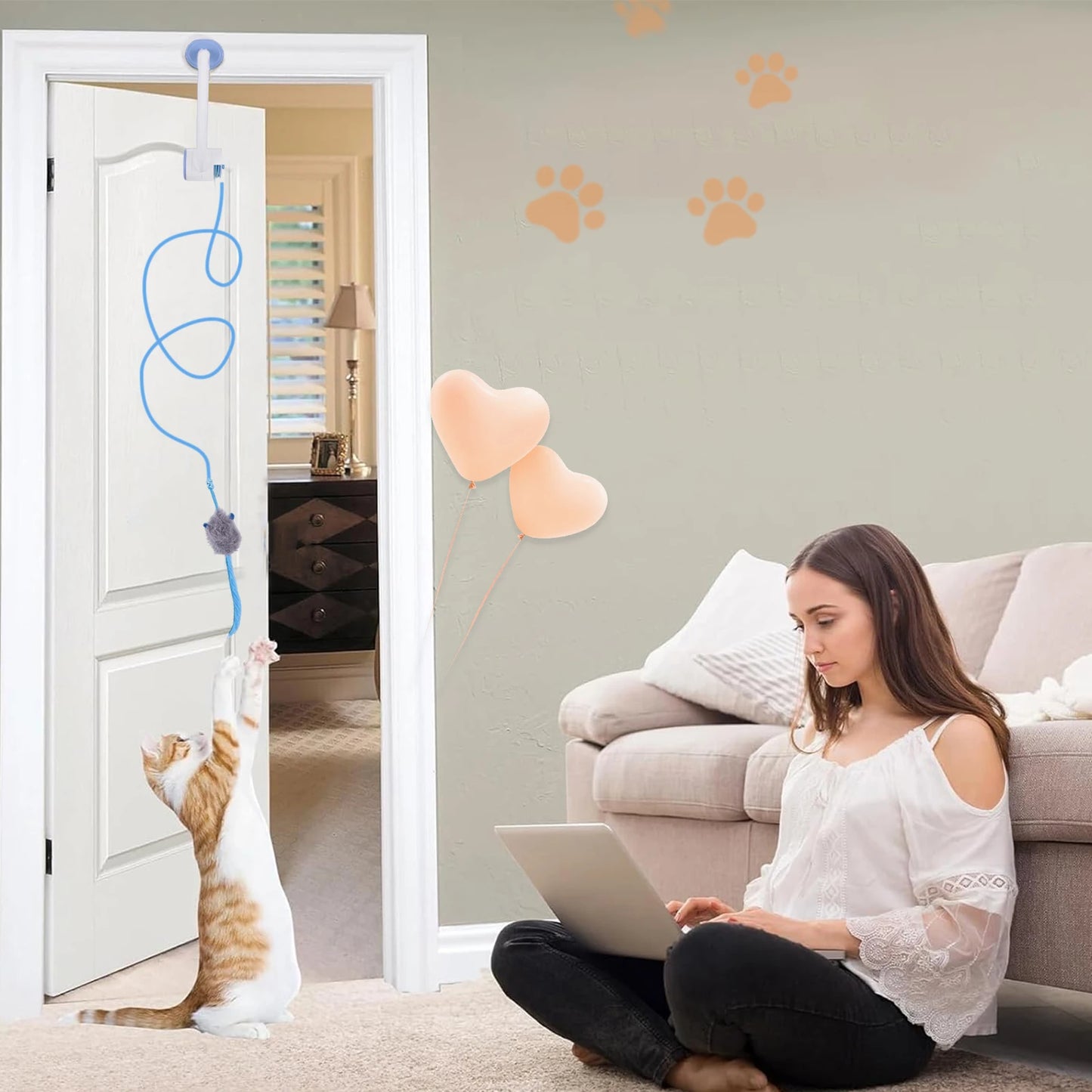 Teaser Electronic Self Play Feather Cat String Toy with 3 Catnip Mice Interactive Cat Teaser Retractable Toys for Indoor Cats