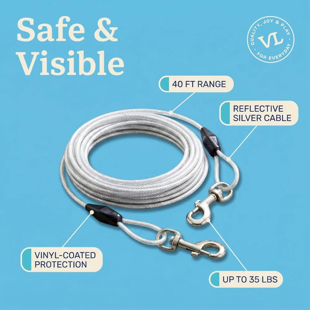 Hot Selling Reflective Vinyl Tie Out Cable for Dogs 40 ft Heavy Duty Outdoor Pet Safety Leash